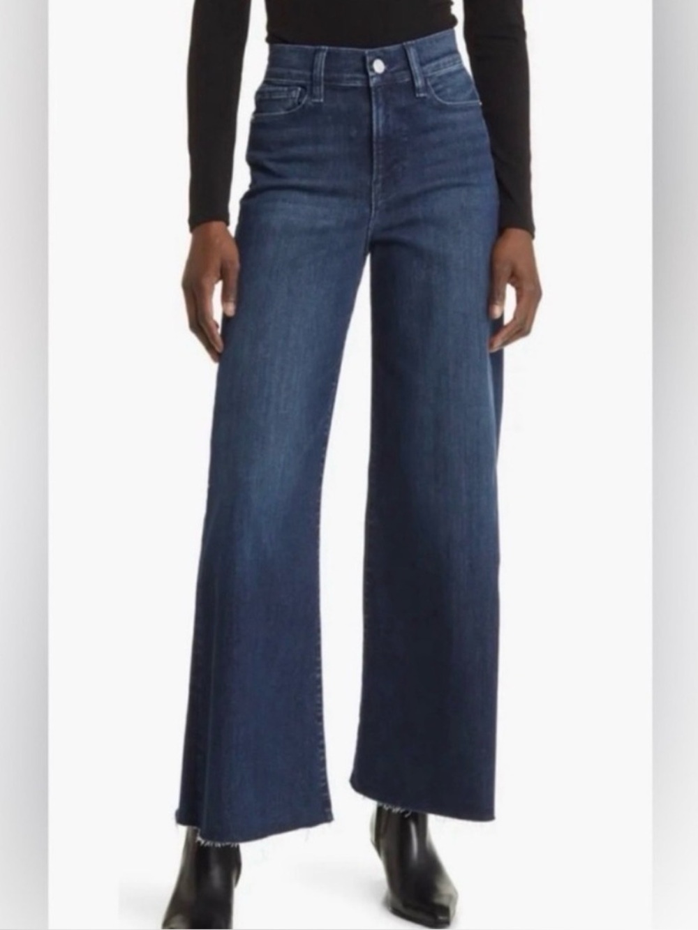 Frame Le Palazzo Crop fray wide leg ankle in dark wash - Naples, Size 27